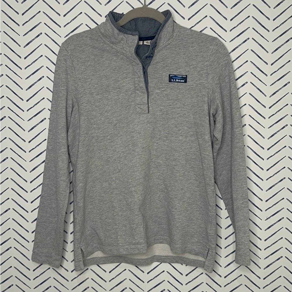 L.L. Bean Grey and blue Knit Quarter Zip (button) Sweatshirt Size Small